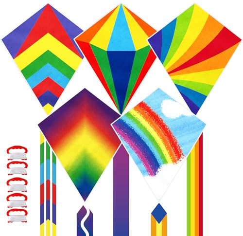 Ynanimery Kite, 5 Pack Rainbow Kites for Kids Ages 4-8 Easy to Fly