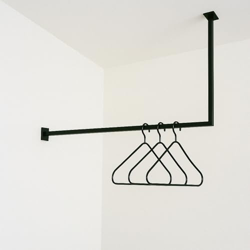 Homemetall Kleiderstange L-Form schwarz aus Metall - Garderobenstange L-Form 50 kg Traglast - Kleiderstange Ecke B80cm x H40cm - in Handarbeit hergestellt & pulverbeschichtet