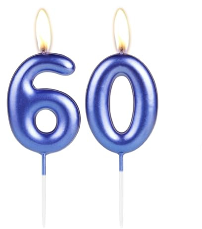 Sparkling Dark Blue 60th Birthday Number Candle, Pearl Blue Number 60 Cake Candle, Birthday Cake Topper Cupcake Girl Boy, Wedding Anniversary Decoration