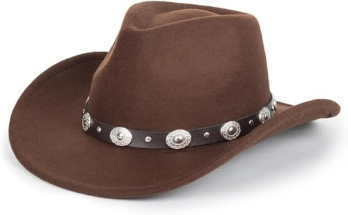 Western Cowboy Hat for Men Women Classic Fedora Hat with Buckle Belt (Size:M-L) Brown