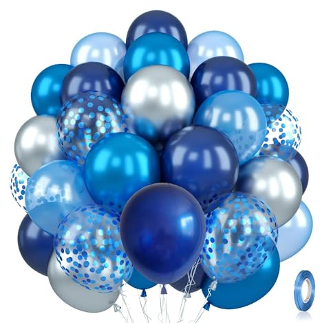 30 Stück Luftballons Blau, metallisches Silberblau und Konfetti Luftballons Set, Luftballons Geburtstag Latex Ballon für Geburtstag Hochzeit Dekoration Jubiläum