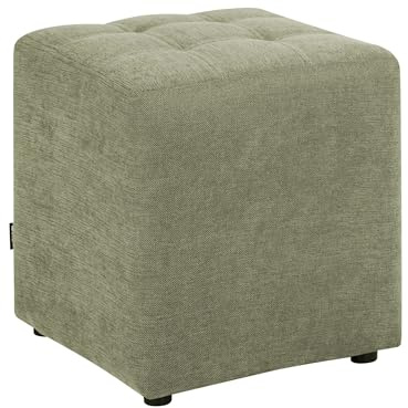 Pouf Hocker mit Holzbeinen Stoff grün gesteppt quadratisch 38x38 cm Kansas