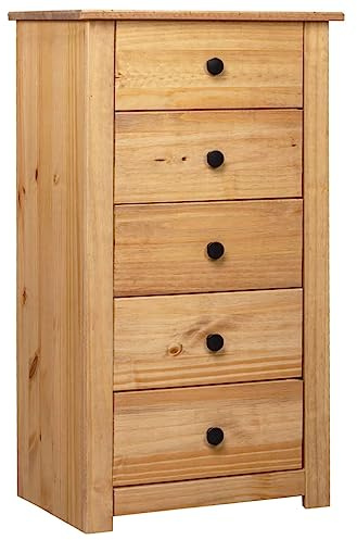 Higsose Buffet Esszimmer 46x40x89 cm Beistelltisch mit 5 Schubladen Sideboard für Wohnzimmer Kommode Schrank Anrichte Aufbewahrungsschrank Schubladenschrank Kiefernholz Panama Braun