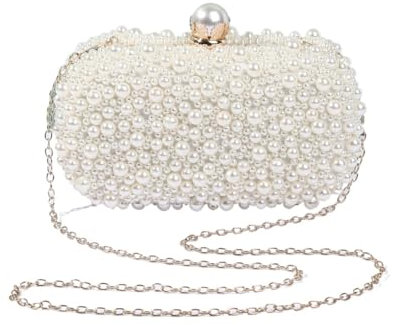 OZLCUA Perle Abendtaschen Elegante Damen-Handtasche in Weiß und Beige, besondere Kristalle, Perlen, Abend-Clutch, Hochzeit, Party, Handtasche, Perlen Elegant Abendtasche(1066beige)