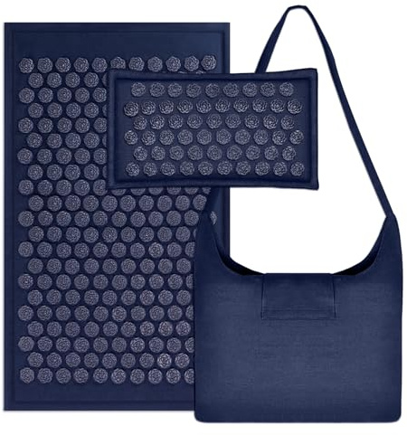 LadyRosian Acupressure Set for Back and Neck Pain Relief, Muscle Relaxation Stress Relief Acupressure Mat and Pillow Set with Bag (Navy Blue)