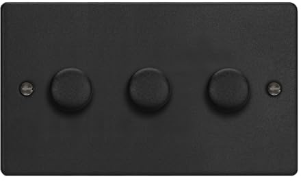 Varilight 3-Gang 2-Way V-Pro Push On/Off Rotary LED Dimmer 3 x 0-120W (Twin Plate) Matt Black