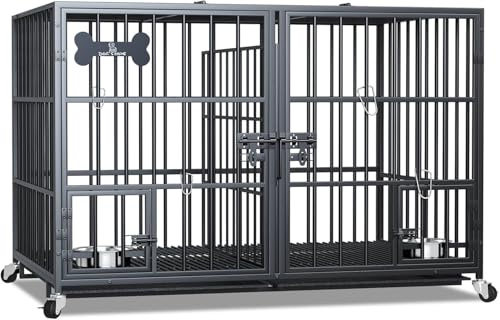 Jaula para perros con bandeja inferior, jaula para perros con divisor, 2 puertas y bandeja, caja doble 2 en 1 para perros grandes y medianos, 120 x 73 x 68 cm, color negro