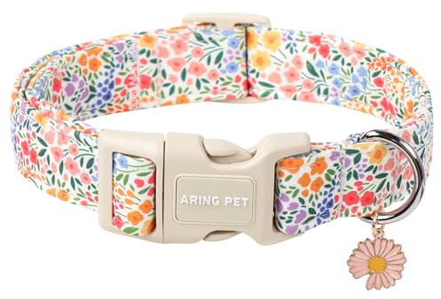 ARING PET Sommer Hundehalsband, Bunte Blumen Hundehalsband mit Schnellverschluss Kunststoffschnalle, Komfortable Baumwolle Halsband für Jungen und Mädchen Hunde