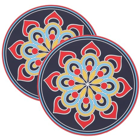 Klangschalenmatte aus Pvc, Rutschfeste Unterlage für Meditation | 2 Stück, Komfortable Struktur und Vielseitige Nutzung, als Tischuntersetzer mit Dekorativem Druck