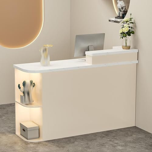 Moderner weißer Empfangstresen mit minimalistischem Design – Ideal für Salon, Lobby oder Büro – Empfangstresenständer mit Präsentationstisch für Rezeptionisten – Inklusive Ausstellungstresen