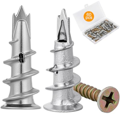 vsshe 60pz M13 Viti e Tasselli per Cartongesso, Tasselli Autofilettante per Cartongesso, Fissaggi per Cartongesso Autoperforanti, Viti in Metallo per Impieghi Gravosi per fissare cornici, pannello