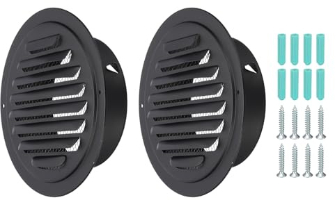 PATIKIL 6 Inch Round Air Vents, 2 Pcs Outlet Vents Cover Bulk Cover 304 Stainless Steel Louver Grille Cover Ducting Air Ventilation Wall Vent Cover for Ceiling Mount Bathroom Vent, Black