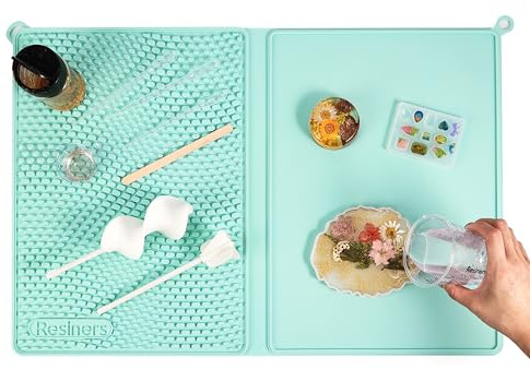 Resiners 2-in-1 Resin-Silikonmatte, 16 x 24, Hitzebeständige Bastelmatte | Glatte Gießzone & Strukturierter Harzsammler mit Erhöhten Rändern für Saubere Projekte mit Harz, Ton, Farbe & DIY