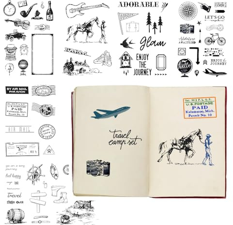 MUWINC Transparente Silikonstempel-Set mit 78 Vintage Reisedesigns | Wiederverwendbare Motivstempel für Scrapbooking, Kartenbasteln & Tagebuchgestaltung