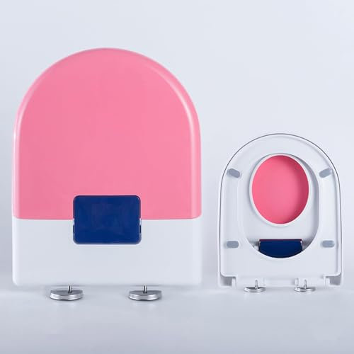Wttfc Farbe Toilettendeckel,Wc-Sitz Mit Absenkautomatik Universal D-Form,Klodeckel Mit Zu Befestigenden Toilettensitz Kinder,Kunststoffversion,36 X 45 cm,Obere Befestigung,Rosa