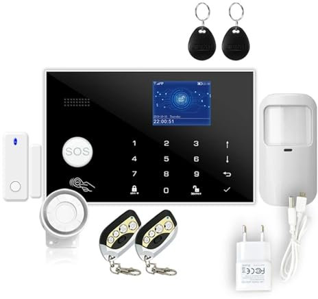 Kit Alarma Casa, Wifi Gsm Sistema de alarma TUYA Alarma 433 MHz Detector inalámbrico y cableado Alarmas de ladrón Rfid Tarjeta TFT LCD Teclado táctil 11 idiomas(A 600MAH)
