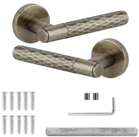 Decoranddecor Antique Brass Door Handles Internal Lever on Rose Set | Sprung return so levers never droop, solid aluminium, built to last Internal Door Handles, fits 35-45 mm doors, Tore Range