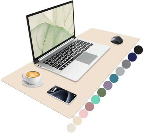 Niviy Tischunterlage Leder Schreibtischunterlage 80X40cm | XXL Mousepad PU Büro Mauspad, wasserdicht, leicht zu reinigen, rutschfeste Tischschutz Unterlage für Büro Home Laptop Beige