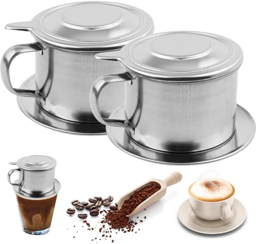Vietnamesischer Kaffee Tropfer 2 Set Edelstahl Vietnamesischer Kaffeefilter 3.3x2, 5in professionelles waschbares wiederverwendbares Café -Zubehör, Filter