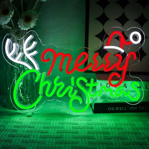 OYCGZV Frohe Weihnachten Neon Schild Merry Christmas Led Neonschild Wand Schriftzug Neon Sign USB Santa Led Schild für Neujahr Festival Party Zuhause Restaurant Bar Club Schlafzimmer Deko