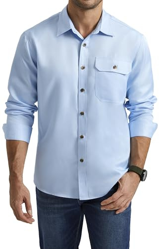 Enlision Chemise Homme Bleu Ciel Manches Longues Chemise Décontractée Coton Homme Chemisette de Travail avec Poche Regular Fit L
