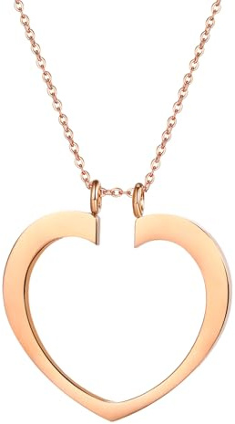Flongo Herz Ringhalter Halskette für Damen: Gold Edelstahl Kette mit Ringständer Anhänger - Praktisches Geschenk für Krankenschwester Ärztin Ehefrau - 43cm+5cm Verstellbar