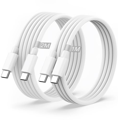 Cable USB C a USB C, [2M+1M/ Lote de 2] Cable USB C de carga rápida compatible con iPhone 15 Plus Pro Max, Galaxy S24 Plus Ultra S23, iPad Pro Air MacBook Pro, Steam Deck