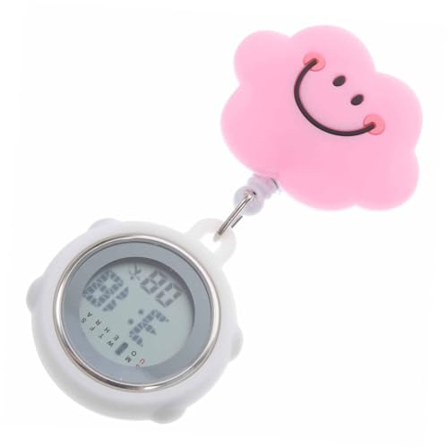 FOMIYES Reloj de Bolsillo Pantalla Digital y Clip Retráctil para Enfermería | Silicona y Metal, Cronógrafo Hora, Rosa Elegante, para Enfermeras y Personal Hospitalario