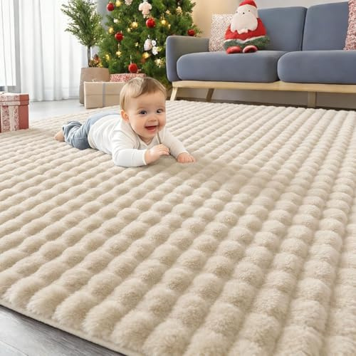 Homaxy 3D Bubble Waschbar Klein Teppich Wohnzimmer 60x100 cm, Beige | Antirutsch Waschbar Teppich, Weich Flauschig Teppiche fürs Kinderzimmer, Schlafzimmer