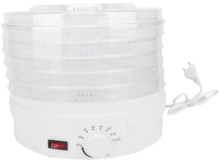 TIKATARER Disidratatore Alimentare, 5 Vassoi 350W Disidratatore con Flusso D'Aria a 360° Rimovibile Essiccatore a Scatti con Timer e Vassoi in Rete per Carne, Frutta, Verdura (Spina europea 220 V)