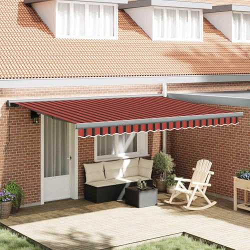 Mokuyary Auvent rétractable rouge et noir - 450 x 300 cm - Store à pince - Store de balcon - Protection solaire pour fenêtre, balcon, terrasse, jardin, véranda