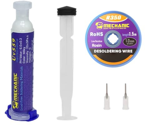 PBAHAUP 2 Pieza Trenza De Soldadura Y Pasta Fundente Sin Limpieza, Flux Para Soldar Estaño, Kit De Desoldadura Para Reparación De Componentes Electrónicos, Placas De Circuito Impreso
