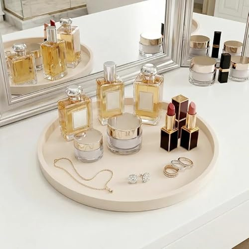 Vassoi decorativi in silicone, vassoio cosmetico da tavolo, vassoio decorativo da toeletta da 27 cm, rotondo antiscivolo, facile da pulire e infrangibile, per profumi, cosmetici (beige)