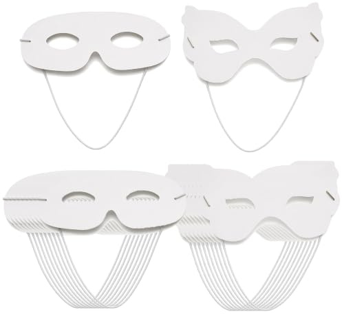 Bekecidi Lot de 20 Masques Blancs à Décorer, 2 Formes, Attaches Métalliques Prêtes Masques DIY pour Carnaval, Halloween, Déguisement
