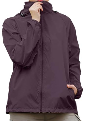 Coupe Vent Femme Homme Imperméable Veste de Pluie Avec Capuche Ultra Légère Séchage Rapide Manteau de Pluie Couleur Unie Respirante Fermeture éclair Sport Montagne Veste Pour Randonnée Cyclisme Voyage