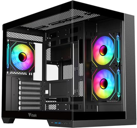 Itek Case DARK CAVE DS - Case Gaming ATX, 3 ventole da 12cm ARGB, 2x USB3, 1x Type-C, vetro temperato frontale e laterale