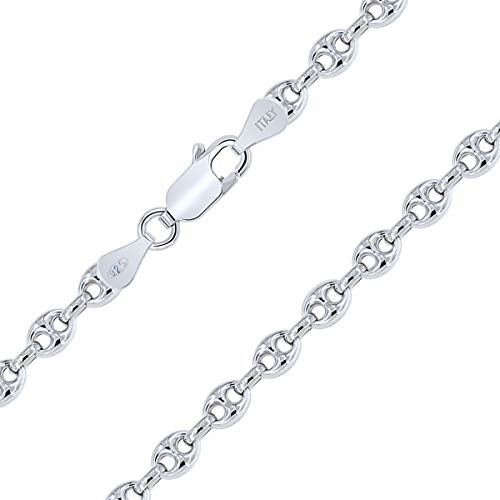 Planetys - Cadena de Plata de Ley 925 Rodiada Malla Grano de café 4.3 mm de Ancho - 70 cm de Longitud