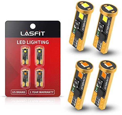 LASFIT 194 168 LED Bulb License Plate Light and Side Marker Light Bulbs White and Amber Combo,T10 W5W 6000k 400LM Extremely Bright, Canbus Free, 4 PCS