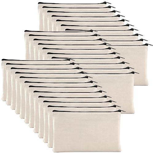 Yarlung 32-pack kanvas blixtlåsväska, 20,3 cm x 12,7 cm tom gör-det-själv hantverk penna pennfodral multifunktionella sminkväskor för kosmetika, fakturaräkning, resetoalett, svarta dragkedjor, Tom,