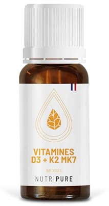 Nutripure | Complément Vitamine D | Avec Huile d'Olive Bio | 100% Pure et Naturel | Végétarien | Booste le Système Immunitaire | Vitamine D3 + K2 MK7| Santé des Os et des Muscles | 5 Mois