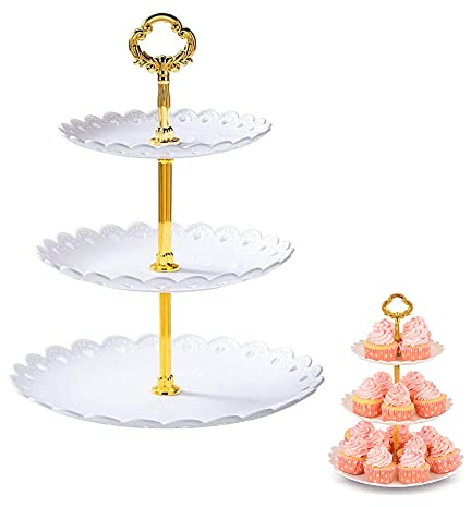 Alzata Per Torta a 3 Piani, Pastiglia Di Formaggio Frutta Dentt Biscuit Servings, Utilizzato In Tazza Di Carta Muffins, Festa, Compleanno, Supporto Per Espositore Da Sposa