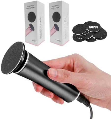 HANNAH.QI Lima eléctrica para pies, removedor de callos profesional, velocidad ajustable, 120 piezas, papel de lija de repuesto, potente kit de herramientas de pedicura, afeitadora de callos, mujeres