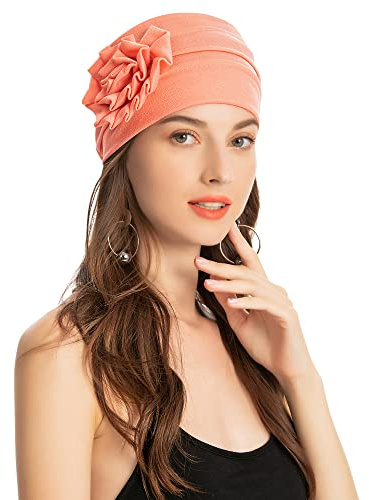 ZLYC Damen Summer Beanie Mütze Elastischer Chemo Hut mit Blumen