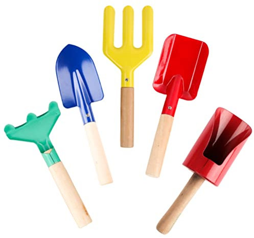 MasYosh Outils de Jardinage pour Enfants, Ensemble de Jardinage 5 pièces avec Manche en Bois Robuste, Outils de Jardinage sûrs, pour Enfants âgés de 3 à 13 Ans