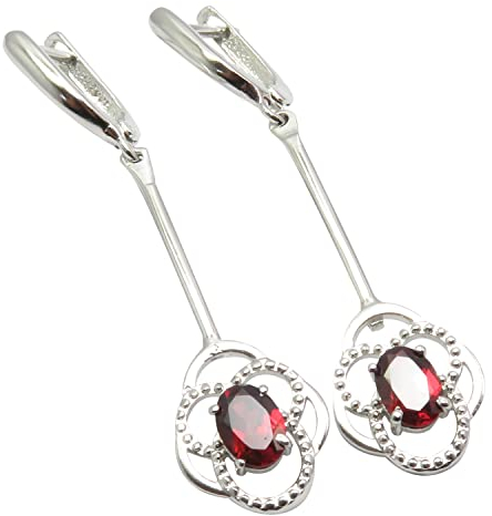 SilverStarJewel Muttertag Am besten 925 Silber Oval Rot Granat Dame Ohrringe 5,2 cm Original Stein Geschenk