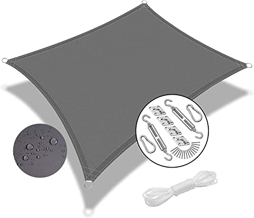 Laneetal Vela Ombreggiante Idrorepellente Rettangolare, Protezione Sole, Anti-UV 95%, in PES, con Elementi di Fissaggio in Acciaio Inox 304 e Corde, per Giardino, Balcone Terrazza, Grigio (3x4 m)