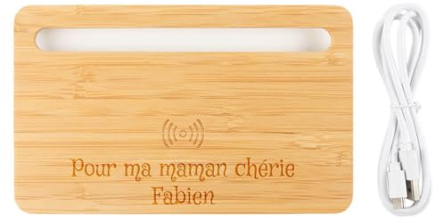 Support et Chargeur Smartphone personnalisé avec Texte – Support en Bois Rectangle pour Smartphone avec Gravure Texte