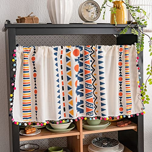 ACMHNC Boho Style Scheibengardine Vintage Kurz Bistrogardine mit Quaste Elegant Landhausstil Baumwolle Leinen Kurzvorhang 1 Stück (Beige,150cm x 60cm /59*24)