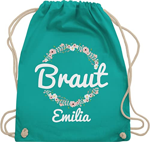 Shirtracer Turnbeutel Rucksack personalisiert - JGA Junggesellenabschied - Braut mit Blumenkranz weiss - Unisize - Türkis - the bride tasche junggesellinnenabschied beutel jungesellenabschied für