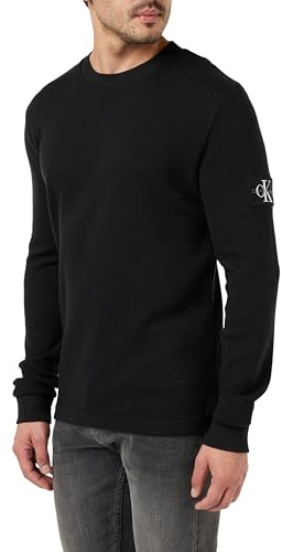 Calvin Klein Jeans Maglietta Maniche Lunghe Uomo Badge Waffle LS Tee Basic, Nero (CK Black), L